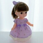 ワンピース&ヘアゴムセット　フレンチスリーブ　紫チェック小花柄　メルちゃん　ソランちゃんサイズ　服