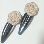 水引　梅結びのヘアピン　ラベンダー×緑×黄色×ピンク