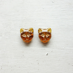 チェコビーズ ネコの顔 ビーズ アンバー×ゴールド 12×11mm (2個)