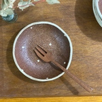 水玉模様の深さのある豆皿・大（ブラウン1点）