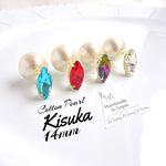 [2way] Glass Bijou × Cotton Pearl (Kisuka / 14mm) no hole earings