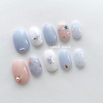 透明感ネイルチップ / ブルー 水色 ピンク 透明感 シェル　パール 春 夏  ニュアンス ネイル