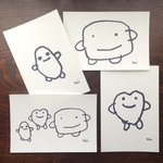 ほっこりかわいいＫｅｉちゃんイラストポストカード４枚セット 『なかよし３人組』『ながまるちゃん』『はーとちゃん』『しかくくん』