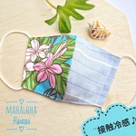 冷感♪夏涼しいストライプ＆ハワイ生地裏使い★洗えるマスク★日本製高級さらし・プルメリア&ボーダー