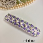 紫のバラとかすみ草の花刺繍 スクエアバレッタ