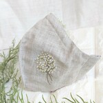 リネン  の  刺繍  おしゃれ～ナチュラルリーフ～  マスク    ガーゼ  ワイヤー入り   大人  ピンク   立体   天然素材