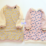 りぼんドットのラグランワンピース【ブルー×ピンク】100size