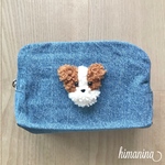 ジャックラッセルテリア　デニムポーチ　もこもこジャックちゃん　ぬいぐるみわんこ　犬モチーフ