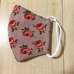 【１点のみ】ハンドメイド★大人マスク☆少し小さめ☆サーモンピンク薔薇