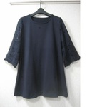 ★sale★ダークネイビー・綿ニット＋レース・7分袖チュニック