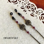【再販】 🥀大人アンティーク調のメガネチェーン グラスコード 薔薇＆SWAROVSKI (オプション選択でマスクチェーンとの2WAY作成可能です)