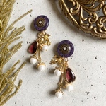 ピアス/イヤリング⭐︎パープルボタンコットンパールフラワー