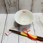 コーギーと花柄のお茶碗&箸置きセット