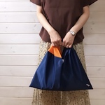 【 撥水ナイロン 3way エコバッグ 】 L size / ナイトブルー × オレンジ / あずま袋型