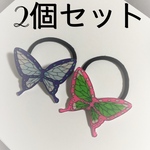 大きめ　蝶　ヘアゴム　2個セット　