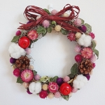 クリスマスリース（ピンクのお花と綿の実）