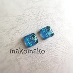[01小タイル]タイルにワイヤーハート＆星　ピアス＆樹脂イヤリング