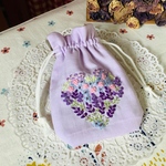 ガーゼハート型刺繍巾着ポーチ（パープル・ラベンダー畑）＊送料無料＊