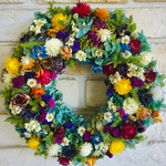 紫陽花と小花など全16種の花材の爽やかリース