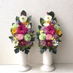 プリザーブドフラワーの仏花☆高さ28cmプリザ濃いピンク白黄色仏花小菊お供えお悔みに