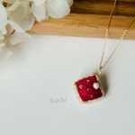【14gf】刺繍 jewelry ネックレス【赤の石】
