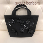 水玉ドットリボンの黒ミニバッグ♡ランチバッグサブバッグお弁当バッグキッズバッグサイドバッグお出かけバッグ