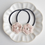 ［2個セット]お花刺繍のベビー・キッズヘアゴム(ベージュ)