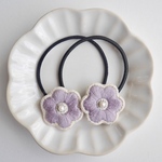 ［2個セット]お花刺繍のベビー・キッズヘアゴム(パープル)