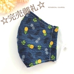 再販5✨薄め🌈パイナップル🍍紺色✨大人サイズ、立体マスク