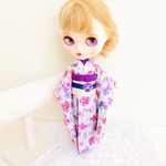 パンジー柄振袖着物+帯セット❤︎リバティ生地ドール服　1/6サイズドールアウトフィット