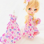 パンジー花柄リバティ生地ドール服単体（刺繍なしシンプルバージョン）リカちゃん、ブライスサイズ