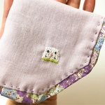 お花畑🌼インコ ガーゼミニハンカチ パープル