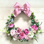 No.wreath-15199★ピンクリボンのリース (4) 43x43cm・アートフラワー/造花リース/大型リース