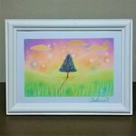 パステルアート　黄昏の光と希望の木