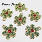 【D-0111】10pcs　クリスマスの雪　22×19mm　グリーン　チャーム