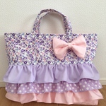 ドレスのようなレッスンバッグ(パープル花柄&パープルドット)