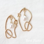 2pcs アシンメトリーチャーム パール ゴールド