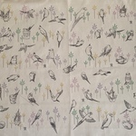 訳アリ　スケッチバーズ（インコいっぱい）　カットクロス 