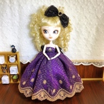 ブライス　リカちゃん  プーリップ  刺繍ドレス   パープル アウトフィット ドール服