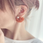 【バックキャッチタイプピアスorイヤリング】アプリコット/ローズマムのキャッチ&パールピアス/イヤリング