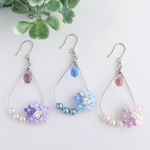 がくあじさいとフープのピアス ＊つまみ細工＊ 