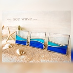 夏！海！ 『sea wave』　ステンドグラス　3連　ミニミニ　パネル　