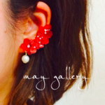 リアルフラワー♡真っ赤なアジサイイヤーカフorピアスset♡ゆらゆら揺れるパール♡ゴールドスター