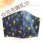 薄め🌈大きめマスク、パイナップル🍍紺色✨立体マスク