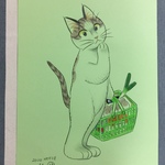 A4原画（68）お買い物の猫のイラスト 絵 絵画 アート 手描き イラスト