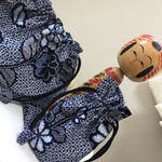 浴衣リメイク　絞り柄お花模様　ハンドメイド巾着袋