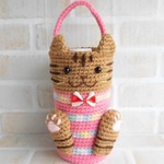 ☆あい0507様　オーダー品☆～猫なペットボトルホルダー・ミニ！【トラ猫・サーモンピンク】