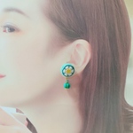ミシン糸のくるみボタン巻き玉付きピアス(ピアスのみ)