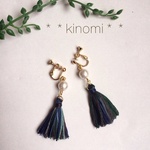 《再×9》秋色♡タッセルとコットンパールのイヤリング＊＊dark blue