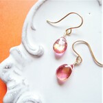 【限定数・イヤリング変更可】茜空　ピンク×イエロー　バイカラークォーツ　14KGFフックピアス 